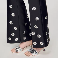 Mulheres Sandro Paris Calça De Cetim Com Lantejoulas