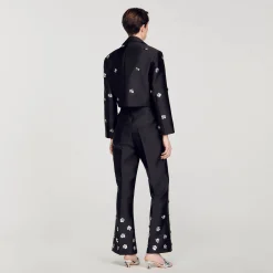 Mulheres Sandro Paris Calça De Cetim Com Lantejoulas