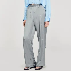 Mulheres Sandro Paris Calça De Linho Com Detalhe De Strass