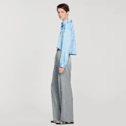 Mulheres Sandro Paris Calça De Linho Com Detalhe De Strass