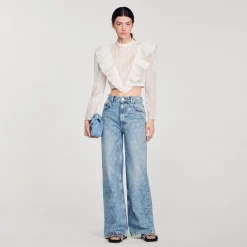 Mulheres Sandro Paris Calça Jeans Larga Com Coracoes De Strass