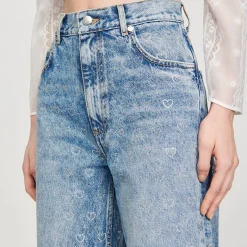 Mulheres Sandro Paris Calça Jeans Larga Com Coracoes De Strass