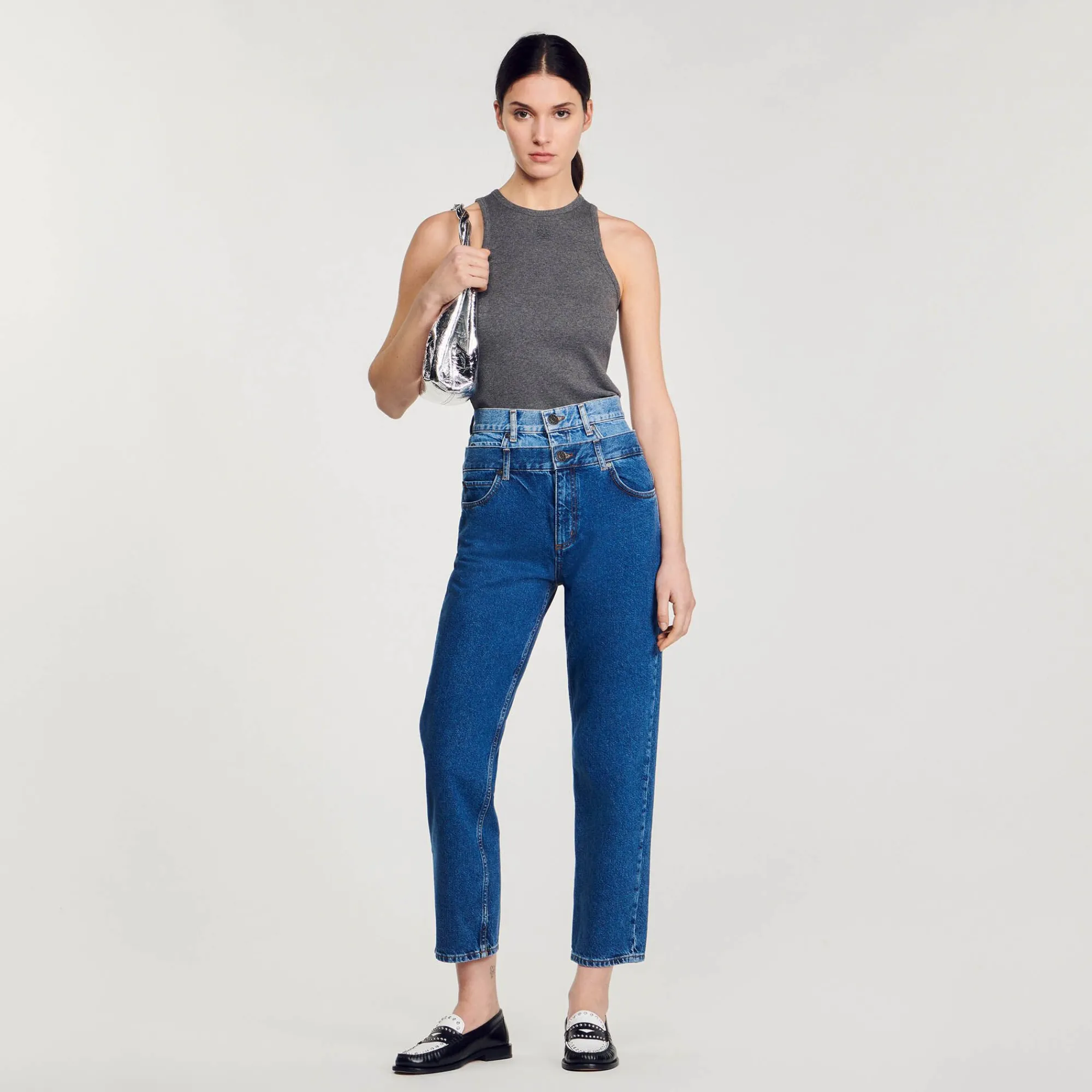 Mulheres Sandro Paris Calça Jeans Mom Fit Trompe L'Oeil
