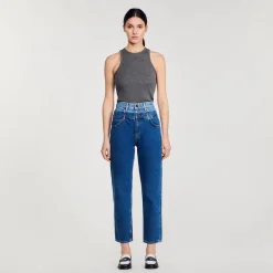 Mulheres Sandro Paris Calça Jeans Mom Fit Trompe L'Oeil