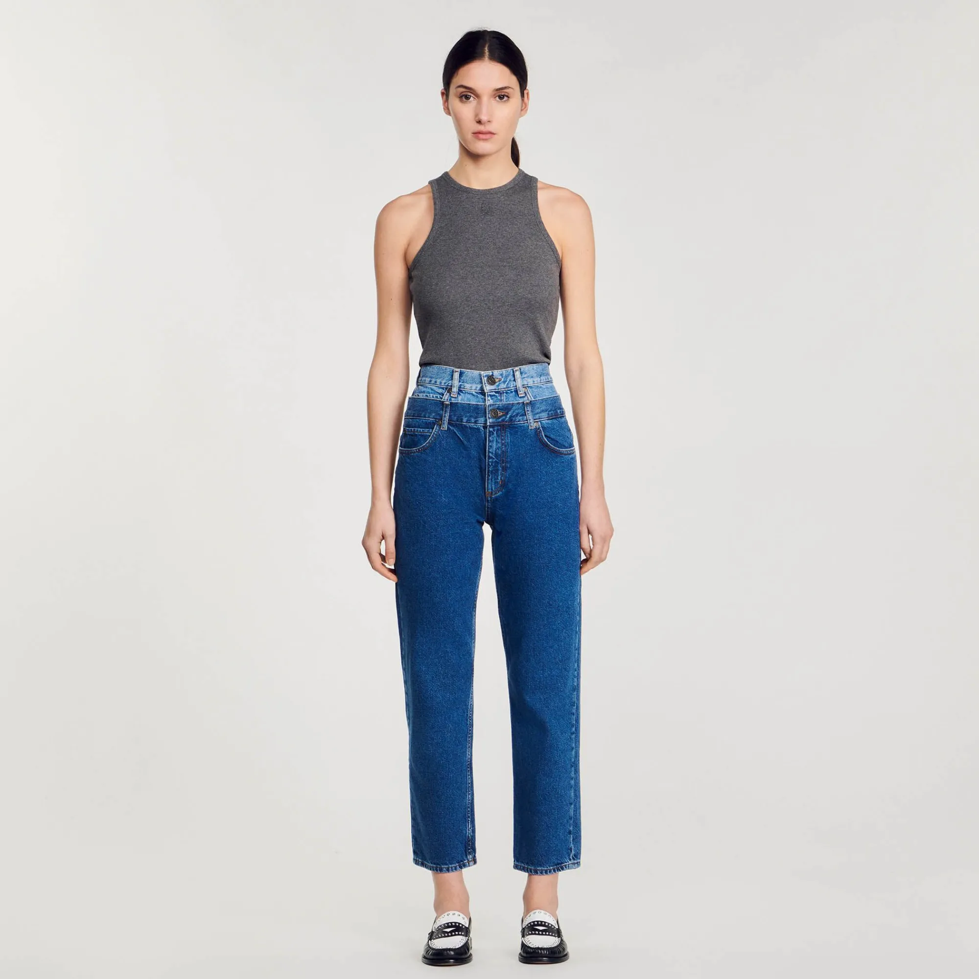 Mulheres Sandro Paris Calça Jeans Mom Fit Trompe L'Oeil