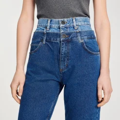 Mulheres Sandro Paris Calça Jeans Mom Fit Trompe L'Oeil