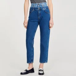 Mulheres Sandro Paris Calça Jeans Mom Fit Trompe L'Oeil