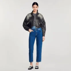 Mulheres Sandro Paris Calça Jeans Mom Fit Trompe L'Oeil