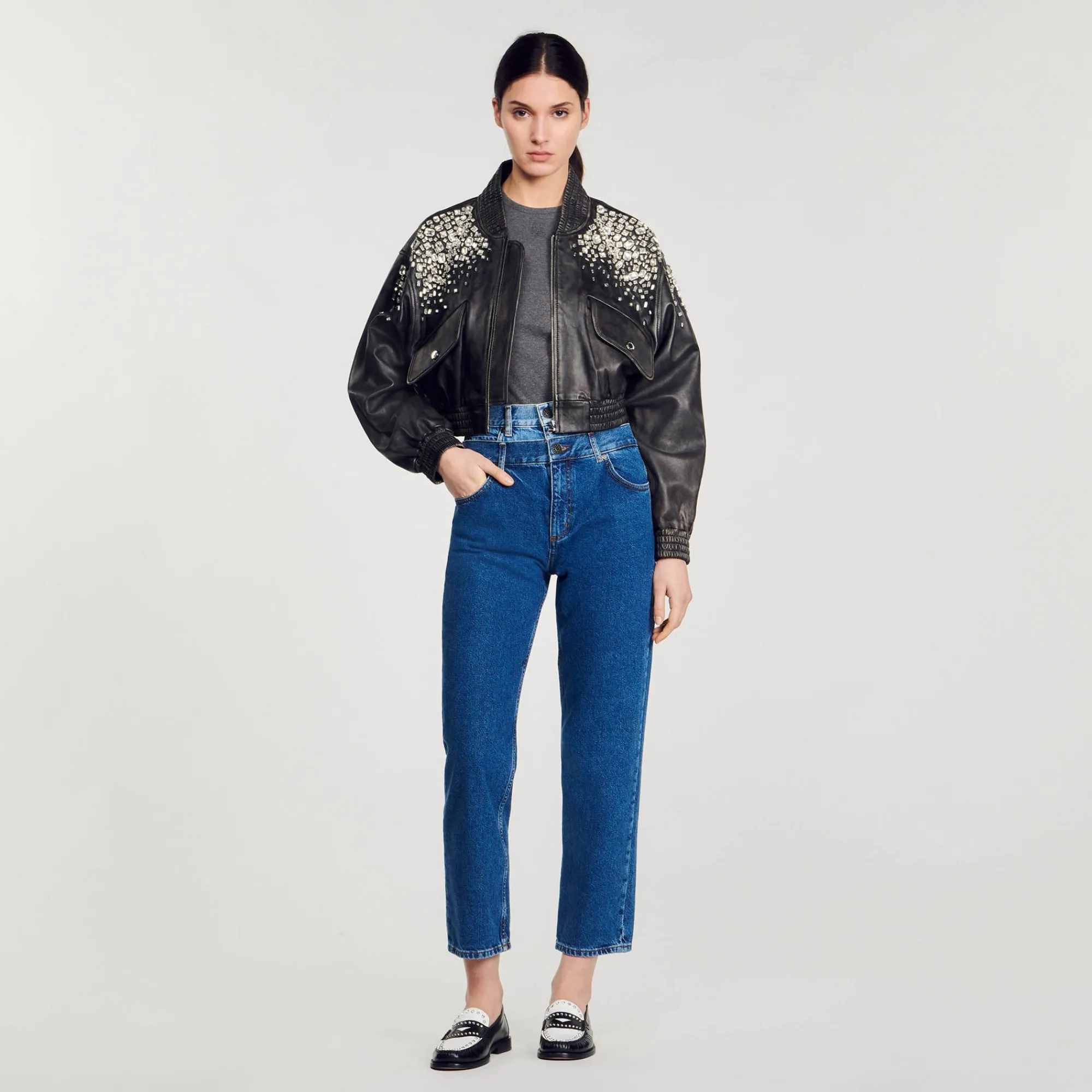 Mulheres Sandro Paris Calça Jeans Mom Fit Trompe L'Oeil