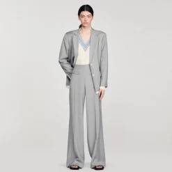 Mulheres Sandro Paris Calças Largas De Cintura Alta