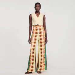 Mulheres Sandro Paris Calças Largas Estampadas