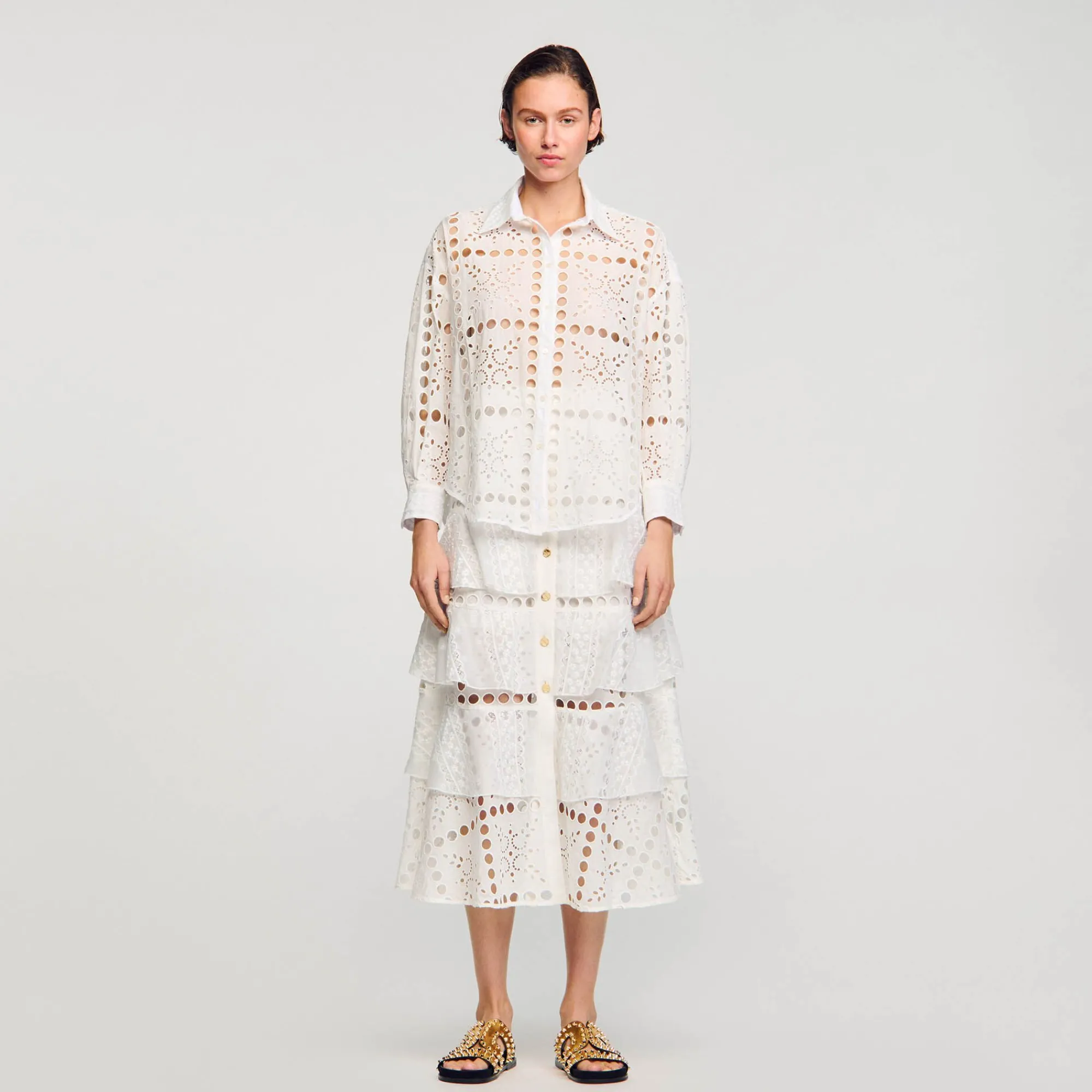 Mulheres Sandro Paris Camisa Com Bordado Ingles