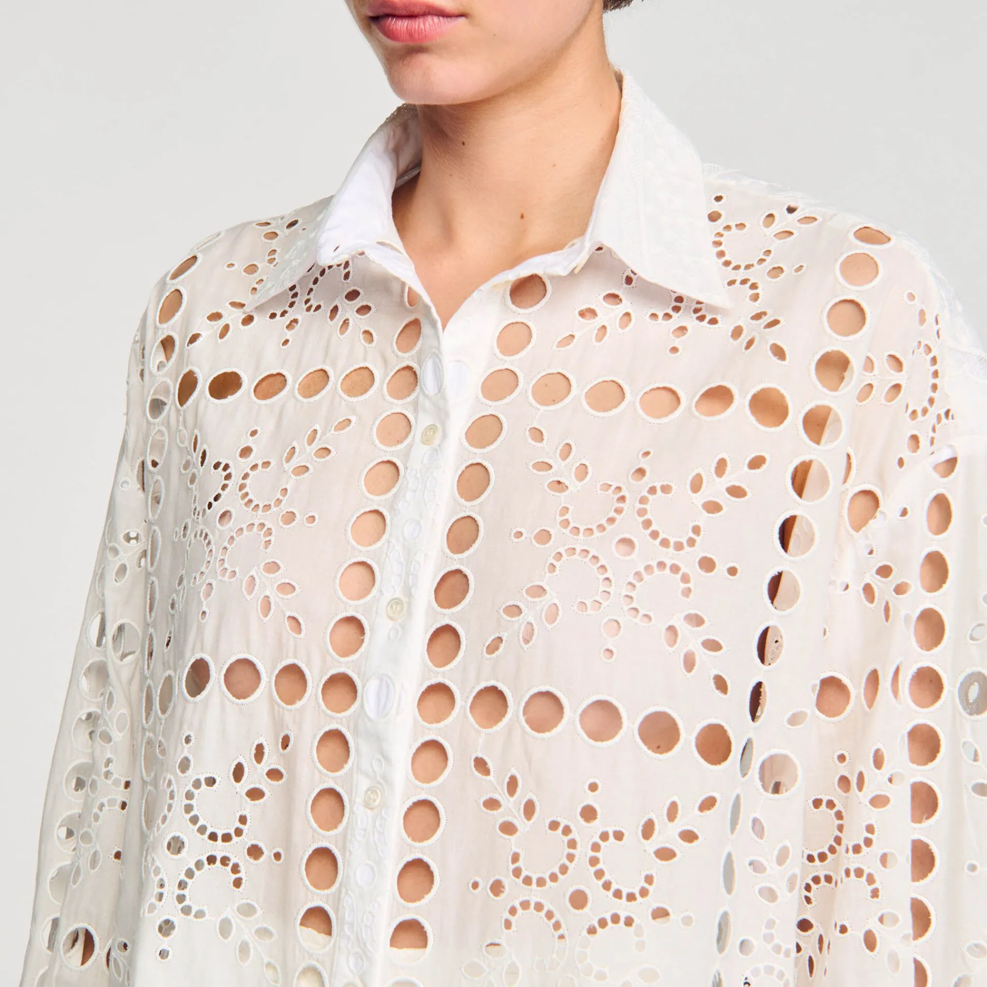 Mulheres Sandro Paris Camisa Com Bordado Ingles