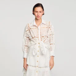 Mulheres Sandro Paris Camisa Com Bordado Ingles