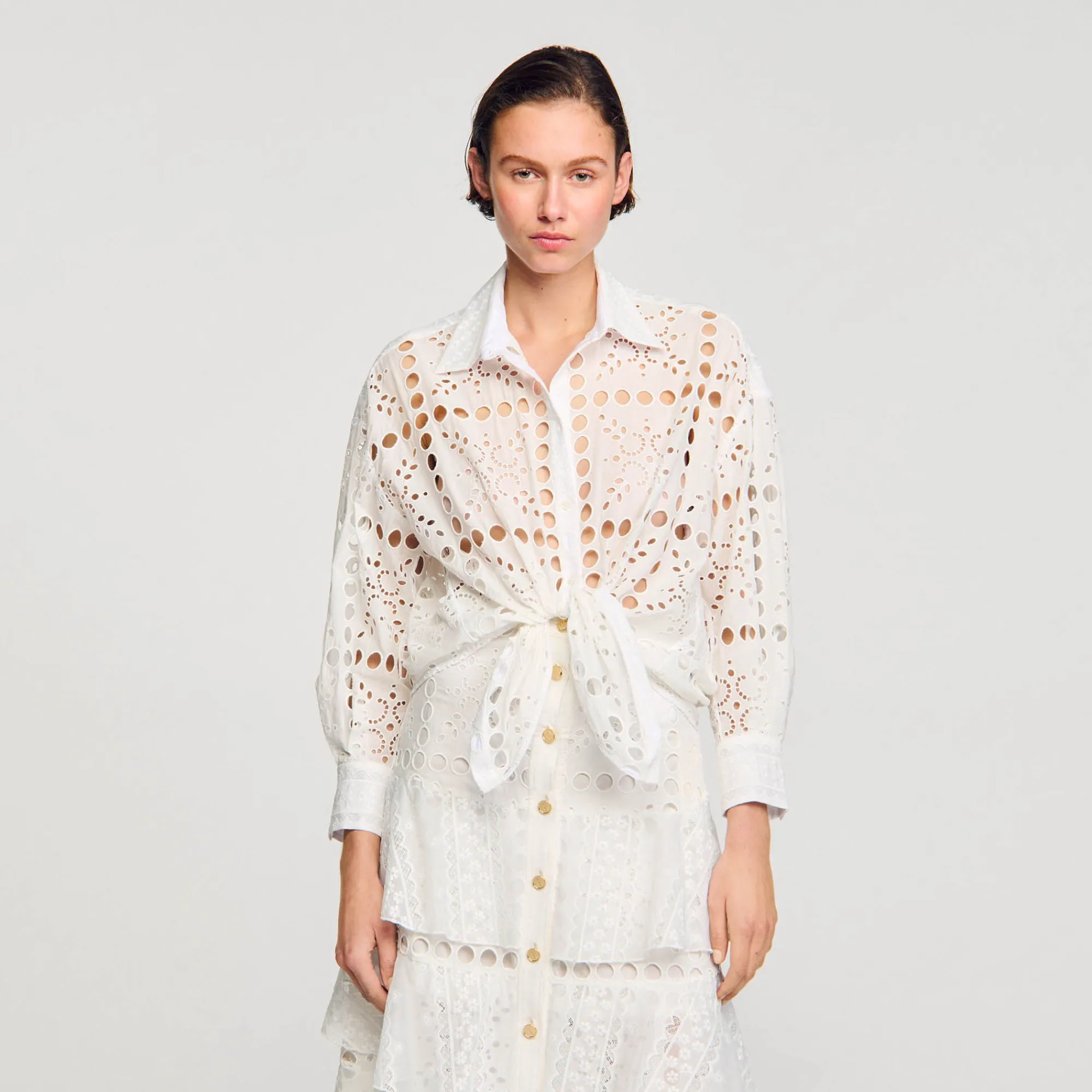 Mulheres Sandro Paris Camisa Com Bordado Ingles