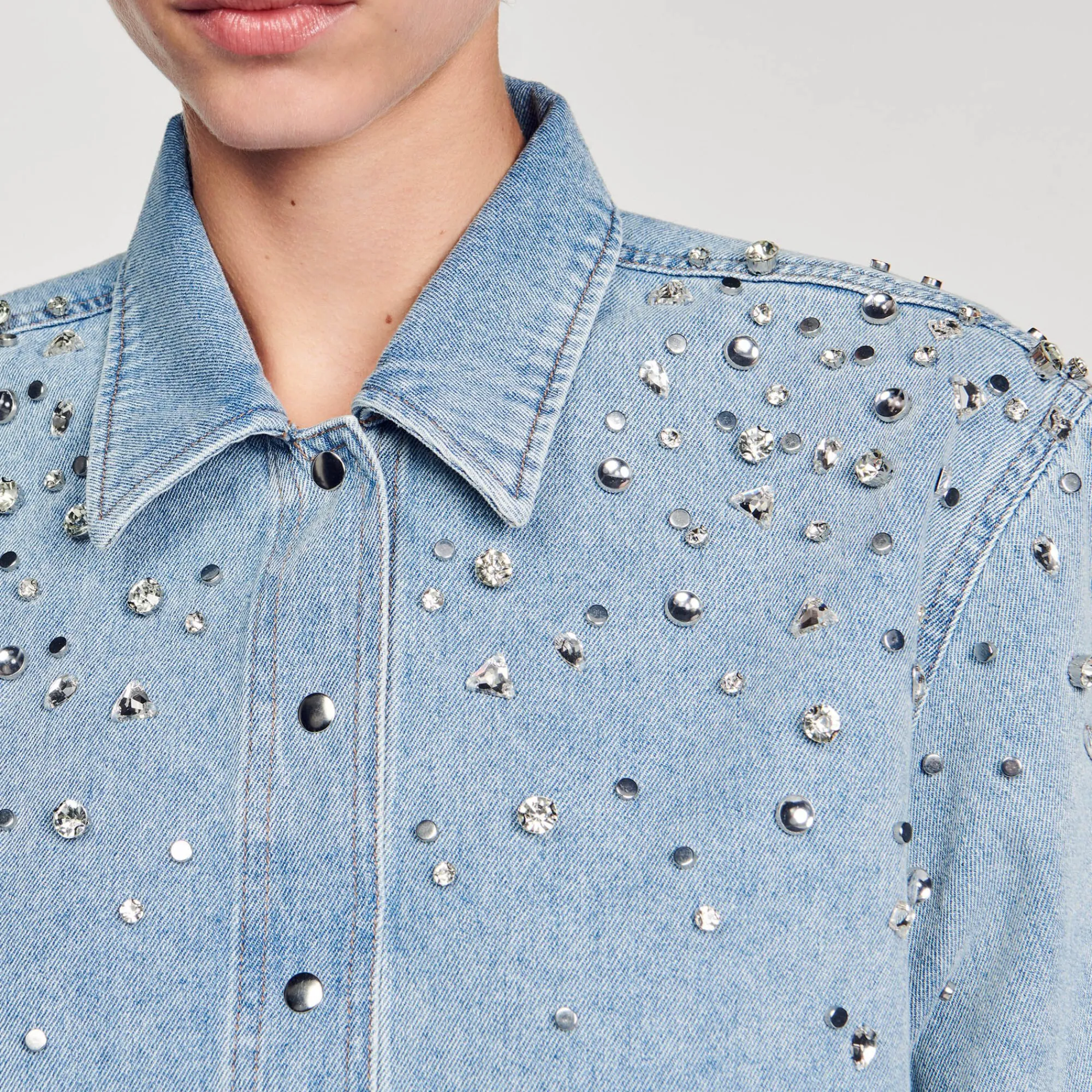 Mulheres Sandro Paris Camisa Curta Com Strass