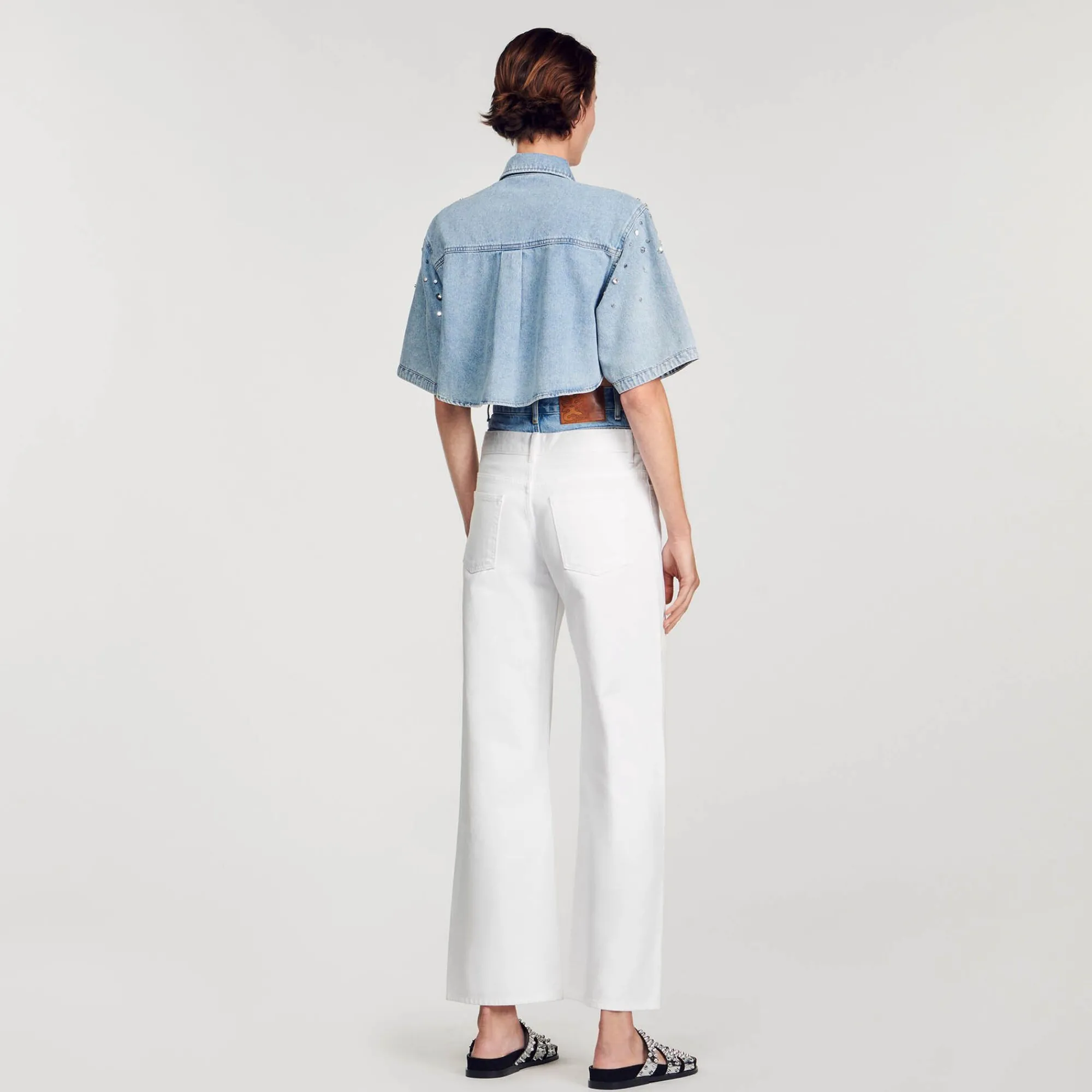 Mulheres Sandro Paris Camisa Curta Com Strass