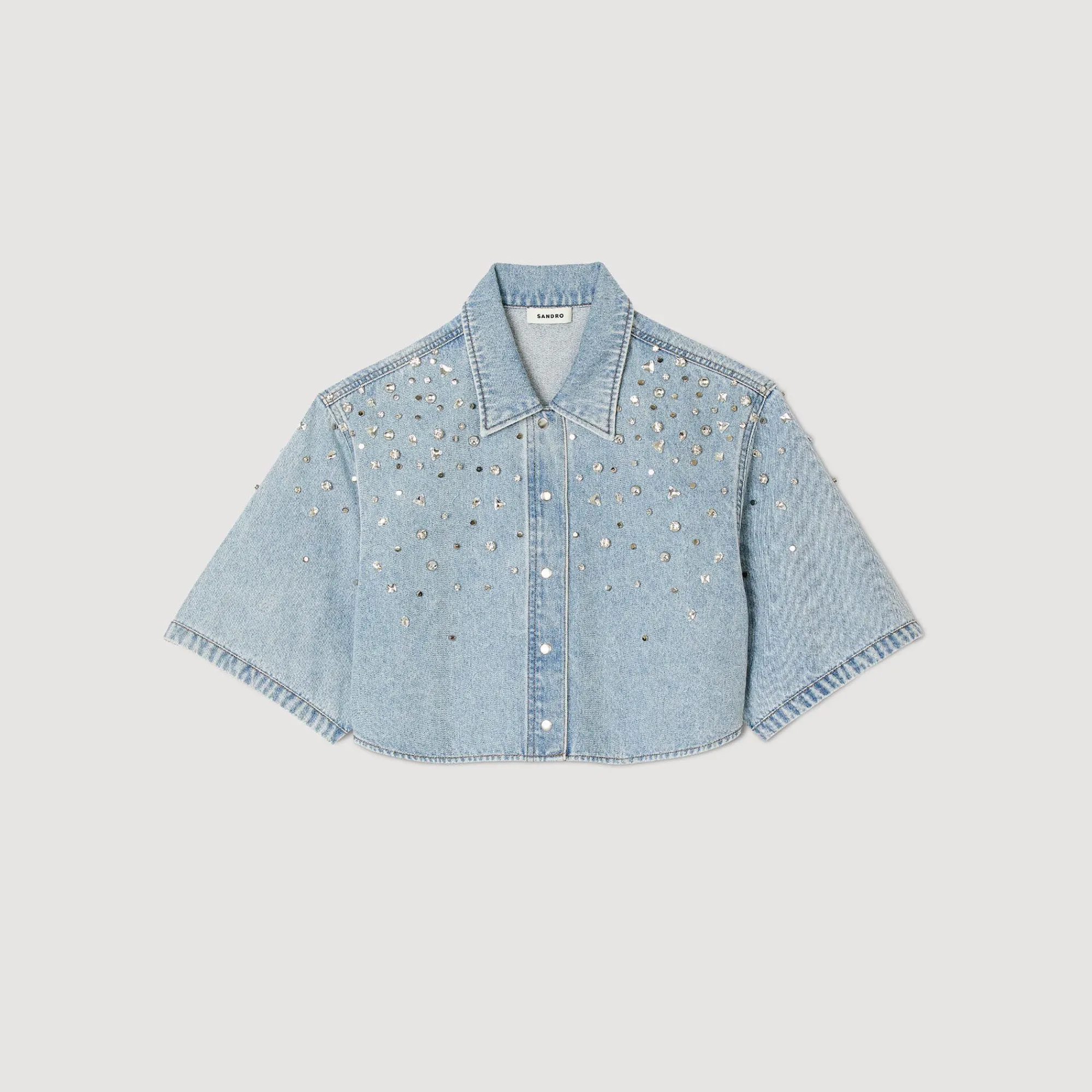 Mulheres Sandro Paris Camisa Curta Com Strass