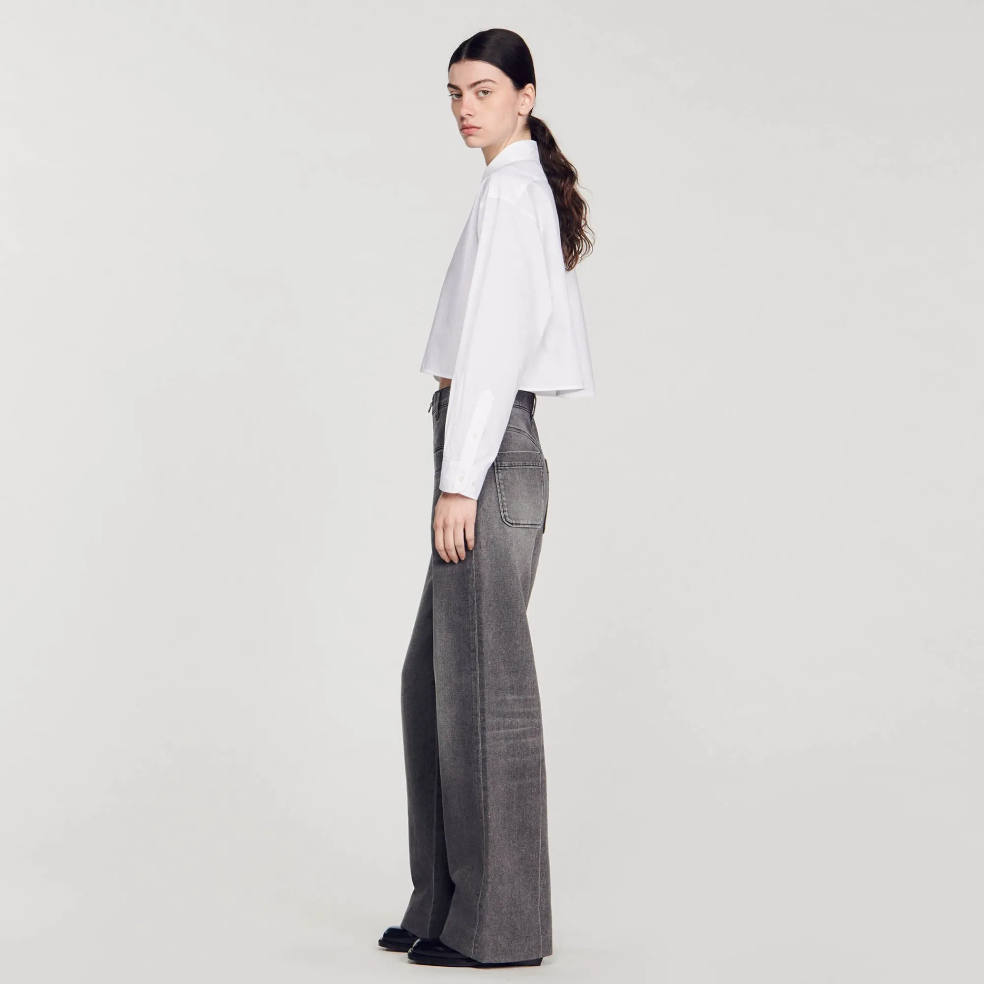 Mulheres Sandro Paris Camisa Curta De Popelina