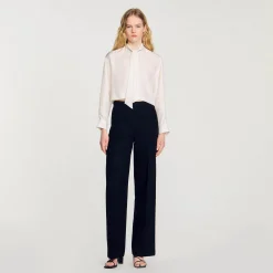 Mulheres Sandro Paris Camisa Curta De Seda