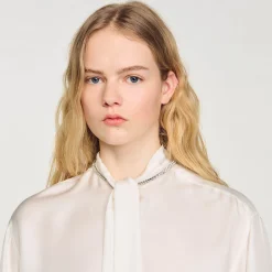 Mulheres Sandro Paris Camisa Curta De Seda