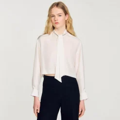 Mulheres Sandro Paris Camisa Curta De Seda