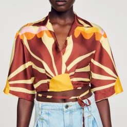 Mulheres Sandro Paris Camisa Curta Estampada