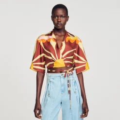 Mulheres Sandro Paris Camisa Curta Estampada