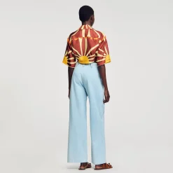 Mulheres Sandro Paris Camisa Curta Estampada