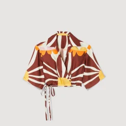 Mulheres Sandro Paris Camisa Curta Estampada