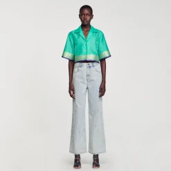 Mulheres Sandro Paris Camisa Curta Jacquard Com Strass