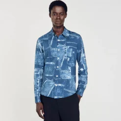 Homem Sandro Paris Camisa De Algodao Com Estampa De Retalhos