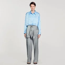 Mulheres Sandro Paris Camisa De Cetim Decorada Com Strass