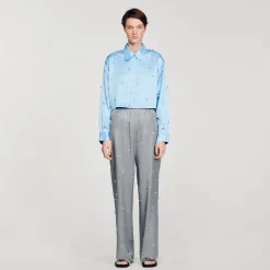 Mulheres Sandro Paris Camisa De Cetim Decorada Com Strass