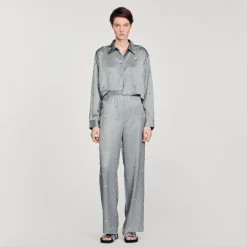 Mulheres Sandro Paris Camisa De Cetim Decorada Com Strass