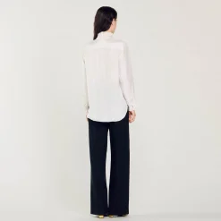 Mulheres Sandro Paris Camisa De Seda Com Gola Franzida