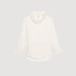 Mulheres Sandro Paris Camisa De Seda Com Gola Franzida