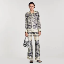 Mulheres Sandro Paris Camisa De Seda Estampada