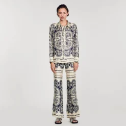 Mulheres Sandro Paris Camisa De Seda Estampada