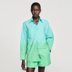 Mulheres Sandro Paris Camisa Dip Dye Com Strass