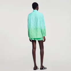 Mulheres Sandro Paris Camisa Dip Dye Com Strass