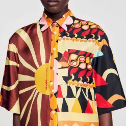 Mulheres Sandro Paris Camisa Fluida Estampada