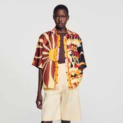 Mulheres Sandro Paris Camisa Fluida Estampada