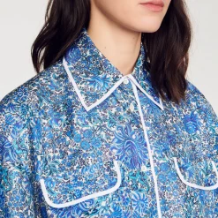 Mulheres Sandro Paris Camisa Larga De Seda Com Flores