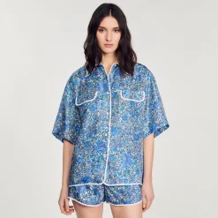 Mulheres Sandro Paris Camisa Larga De Seda Com Flores