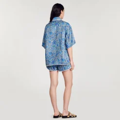 Mulheres Sandro Paris Camisa Larga De Seda Com Flores