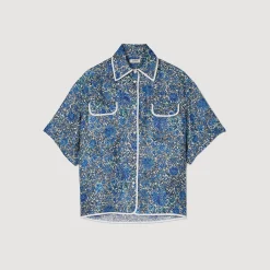 Mulheres Sandro Paris Camisa Larga De Seda Com Flores