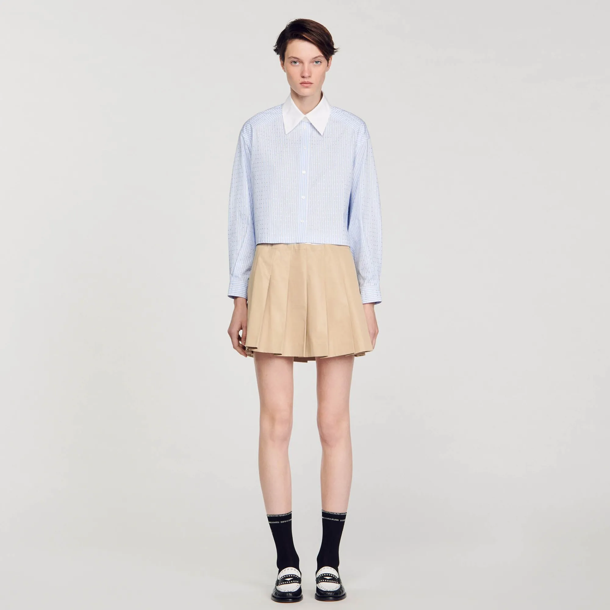 Mulheres Sandro Paris Camisa Listrada Com Strass