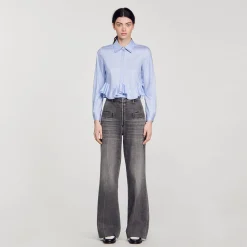 Mulheres Sandro Paris Camisa Listrada De Popeline