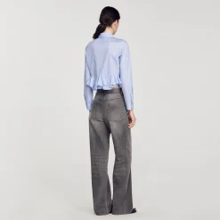 Mulheres Sandro Paris Camisa Listrada De Popeline